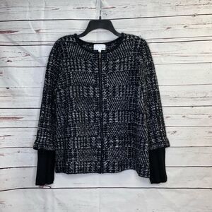 ROI Zip Front Sweater Jacket Top Detail Cuff